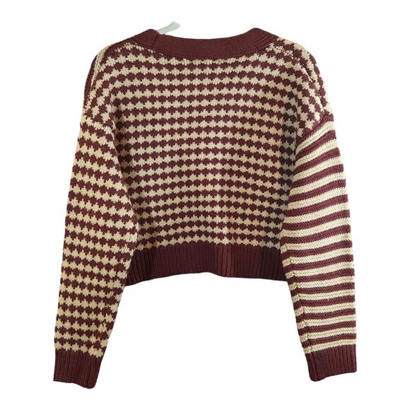 Forever 21 Mixed Print Cropped V-neck Cardigan Preppy Academia Women's M NWT - Picture 9 of 11